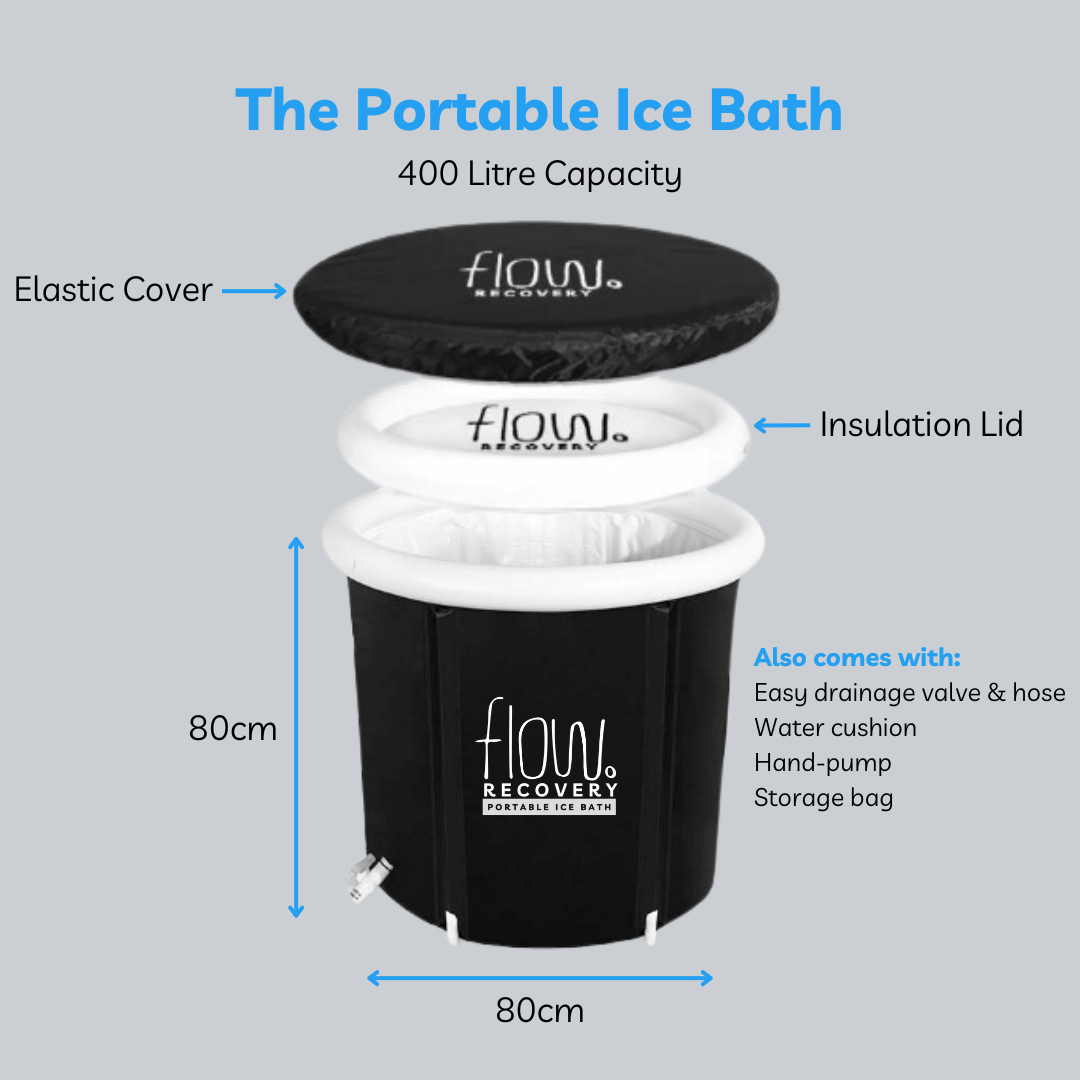 400L portable ice bath with lid, cover, and drain valve.