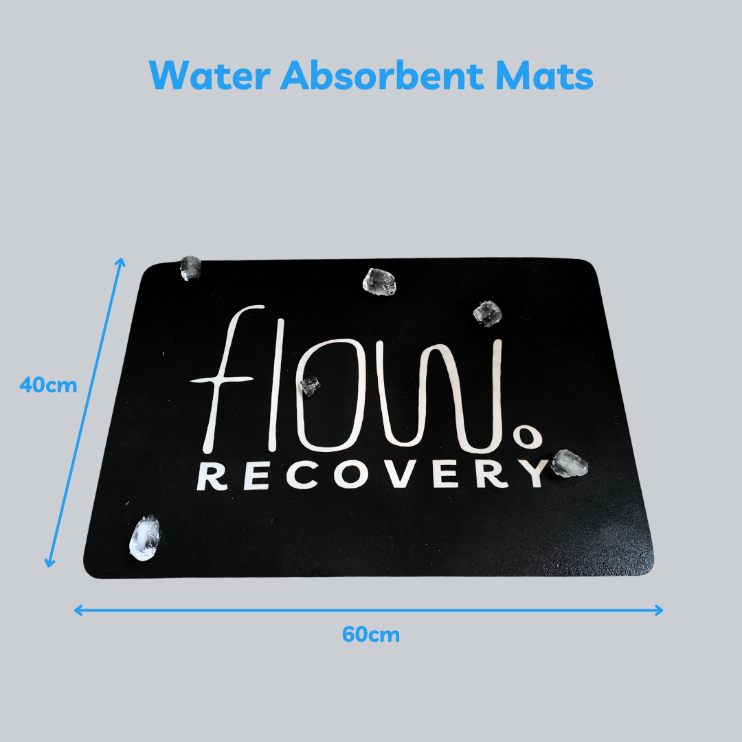 Black water absorbent mat 60x40cm with Flow Recovery logo