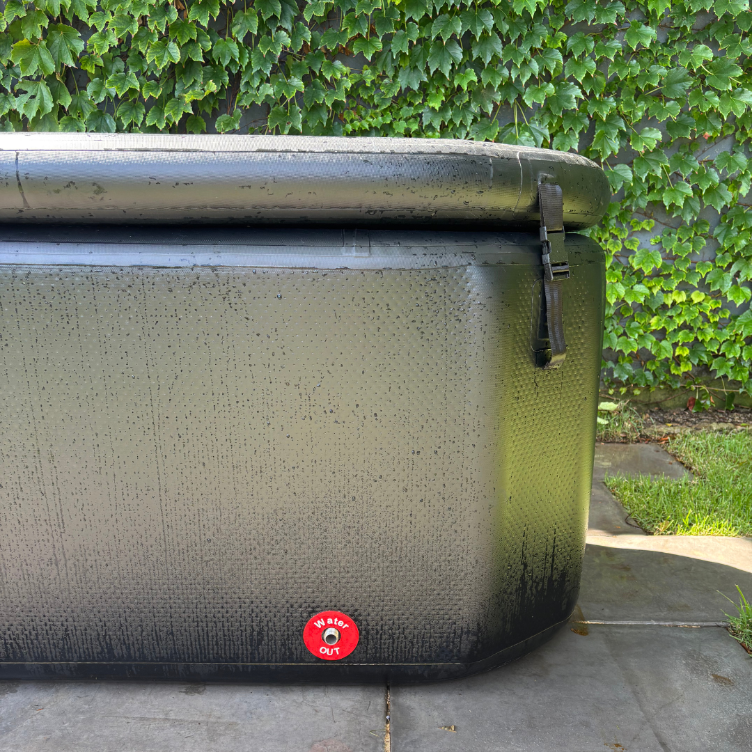 Flow Recovery ice bath tub with water out drainage valve.