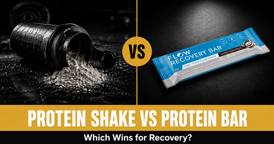 Protein shake vs protein bar recovery comparison banner.