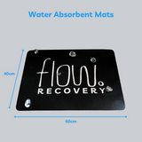 Black water absorbent mat 60x40cm with Flow Recovery logo

