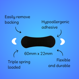 Adhesive patch 60mm x 22mm hypoallergenic flexible design.

